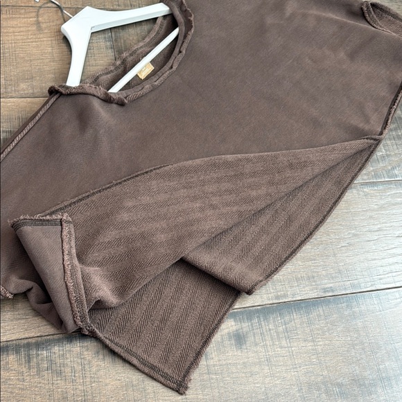 NWT FREE PEOPLE New Haven Pullover Brown Distressed Sweatshirt SIZE M - Picture 11 of 12
